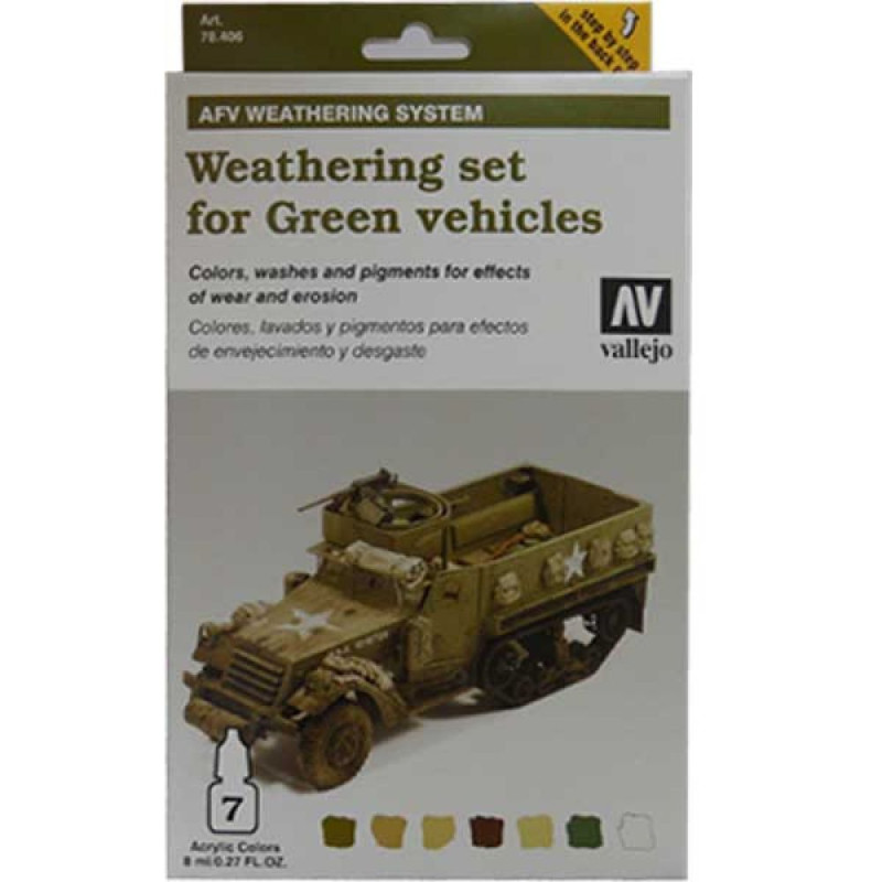 Weathering Set For Green Vehicles AFV Weathering System 8ml. Akrilna boja i Pigment