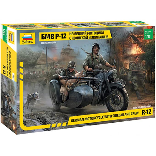 German Motorcycle BMW R12 With Sidecar And Crew 1/35